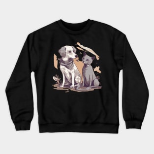 Dog and cat with good relations Crewneck Sweatshirt